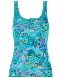 Chloé - Ribbed Floral Print Sleeveless Scoop Neck Cotton Top - Lyst
