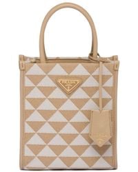 Prada - Logo Detailed Monogram Tote Bag - Lyst