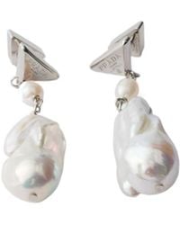 Prada - Metal Earrings With Pearls - Lyst