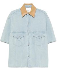 Nanushka - Leather-Collar Denim Shirt - Lyst