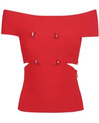 McQueen - Cut-Out Off-Shoulder Stretched Top - Lyst
