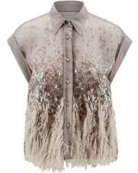 Brunello Cucinelli - Sequin Fringe Sleeveless Top - Lyst