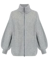 Lisa Yang - Moralie Zipped Balloon-Sleeve Sweater - Lyst