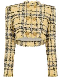 Balmain - Check Tweed Cropped Jacket - Lyst