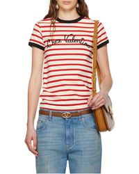 Valentino - Striped Crewneck T-Shirt - Lyst