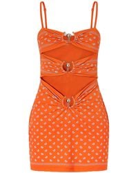 Christopher Esber - Orbit Embellished Ruched Cutout Printed Stretch-Jersey Mini Dress - Lyst