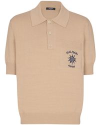 Balmain - Short-Sleeved Ribbed Polo Shirt - Lyst