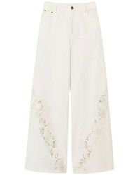 Twinset - Floral-Lace Wide-Leg Jeans - Lyst