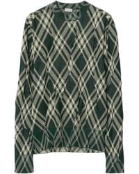 Burberry - Checked Crewneck Knitted Jumper - Lyst