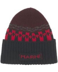 Marni - Wool Beanie With Geometric Motif - Lyst