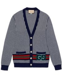 Gucci - V-neck Monogram-print Cotton And Wool-blend Cardigan - Lyst