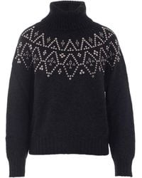 Alpha Studio - Studded High-Neck Knitted Sweater - Lyst