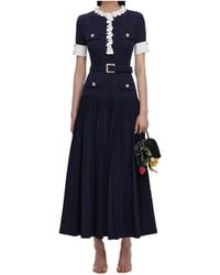 Self-Portrait - Belted Floral-Embellished Midi Dress - Lyst
