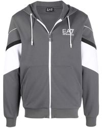 EA7 - Logo-Print Zip-Up Hoodie - Lyst