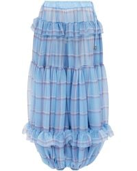 Chloé - Chloé Ruffled Check Wide-Leg Pants - Lyst