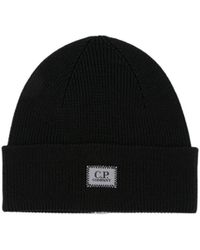 C.P. Company - Logo-Patch Ribbed-Knit Beanie Hat - Lyst