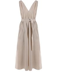 Brunello Cucinelli - Belted Pleated Midi Dress - Lyst