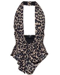 Balmain - Halter-Neck Leopard-Print Swimsuit - Lyst