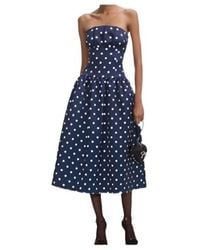 Self-Portrait - Polka Dot Satin Midi Dress - Lyst