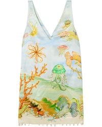 ALÉMAIS - Embellished Printed Hemp And Silk-Blend Mini Dress - Lyst