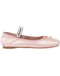 Miu Miu - Bow-Detailed Slip-On Satin Ballerina Shoes - Lyst