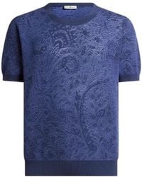 Etro - Knit Cotton T-Shirt With Floral Paisley Motif - Lyst