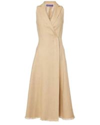 Ralph Lauren - Silk And Linen Midi Dress - Lyst