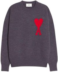 Ami Paris - Ami De Coeur Logo Intarsia Crewneck Knitted Jumper - Lyst