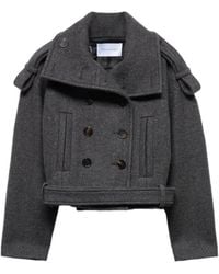 7 For All Mankind - Double-Breasted Cropped Wool Coat With A High Neck - Lyst