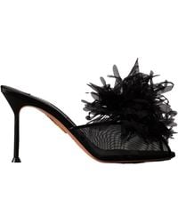 Aquazzura - Embellished Organza And Leather-Trimmed Mesh Mules - Lyst