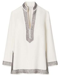 Tory Burch - Embellished Linen Tunic - Lyst