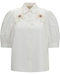 Valentino - Floral Embellished Puff-Sleeved Shirt - Lyst