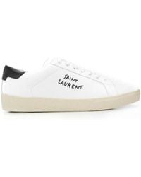 Saint Laurent - Embroidered Sneakers In Canvas And Smooth Leather - Lyst