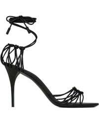 Saint Laurent - Leather Stiletto Sandals With Bronze Ysl Logo - Lyst