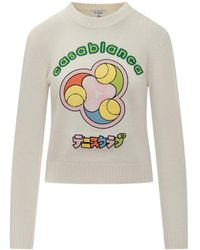 CASABLANCA - White Sweater With Tennis Club Embroidery - Lyst