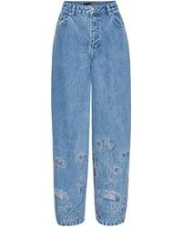 ROTATE BIRGER CHRISTENSEN - Rhinestoned Wide-Leg Jeans - Lyst