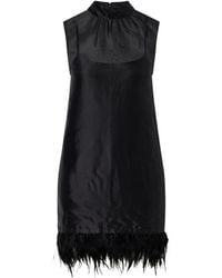 STAUD - Feather-Trimmed Silk Mini Dress - Lyst