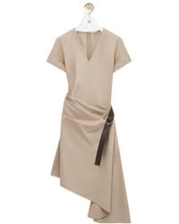 Loewe - V-Neck Asymmetric Belted Dress - Lyst
