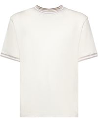 Eleventy - Stripe Trim Crew Neck T-Shirt - Lyst