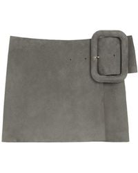 Ami Paris - Goat Leather Big Buckle Belted Mini Skirt - Lyst