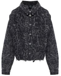 AllSaints - Nicky Cropped Patterned Denim Jacket - Lyst