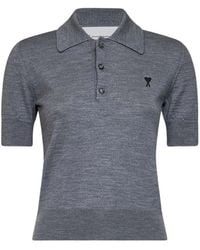 Ami Paris - Ami Ami De Coeur Short-Sleeved Knitted Polo Shirt - Lyst