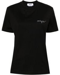 MSGM - Logo Embroidered Crewneck T-Shirt - Lyst