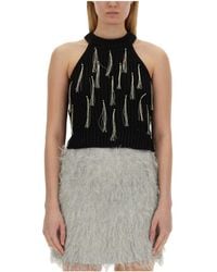 Alysi - Fringe Embroidered Sleeveless Knitted Top - Lyst