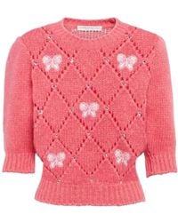 Alessandra Rich - Short-Sleeved Open-Knit Jumper - Lyst