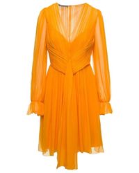 Alberta Ferretti - Pleated V-Neck Mini Dress - Lyst