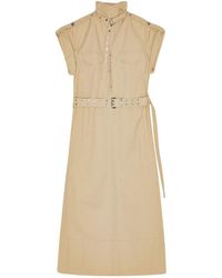 Ganni - Deep V-Neck Belted Dress - Lyst
