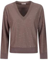 Herno - Speckled V-Neck Knitted Jumper - Lyst