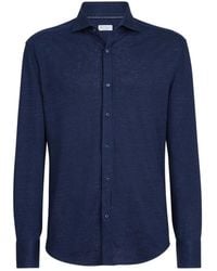Brunello Cucinelli - Spread Collar Mélange Jersey Shirt - Lyst