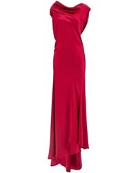 Alberta Ferretti - Silk-Effect Satin Evening Dress With Curled Neckline - Lyst